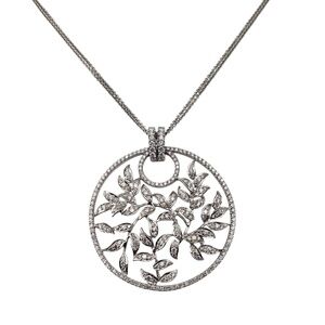 18K White Gold and Diamond Open Floral Circle Pendant Necklace  #20724